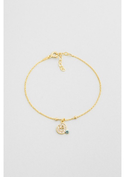 O Harfi 18 Ayar Sarı Altın Kaplama 19 cm Gümüş Nazar Bileklik