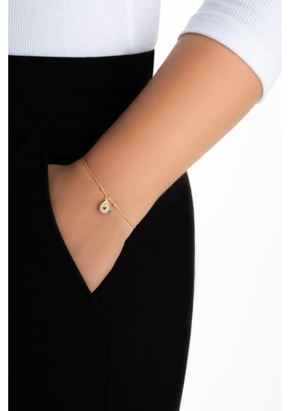 O Harfi 18 Ayar Sarı Altın Kaplama 19 cm Gümüş Nazar Bileklik fırsatları