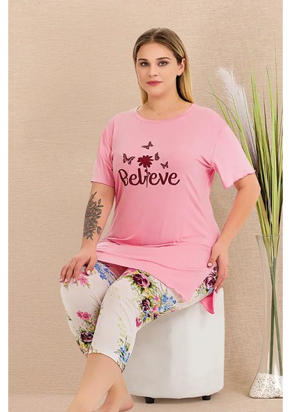 Lady Altı Çiçekli Büyük Beden Bayan Pijama Takımı