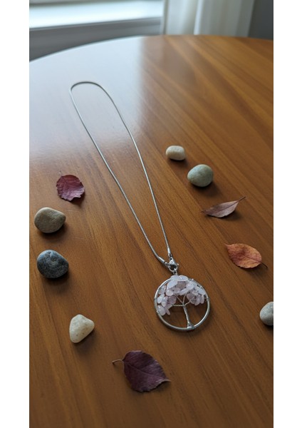 Hayat Ağacı Pembe Kuvars Kolye - Doğal Taşlı Zincirli Şıklık - Kadın Takı modelleri