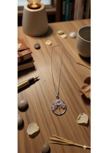 Hayat Ağacı Pembe Kuvars Kolye - Doğal Taşlı Zincirli Şıklık - Kadın Takı indirimleri