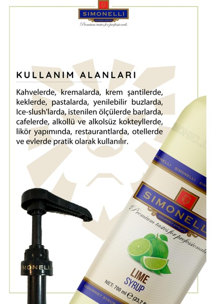 Kahve ve Kokteyl Şurubu Lime Aromalı 700 ml + Pompa modelleri