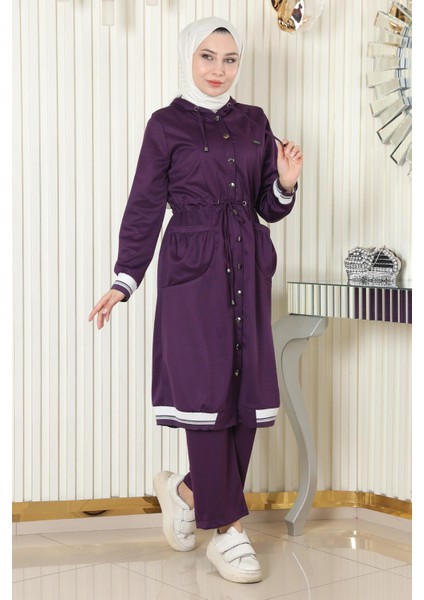 Kapşonlu Ribanalı Takım Mor MSW19196