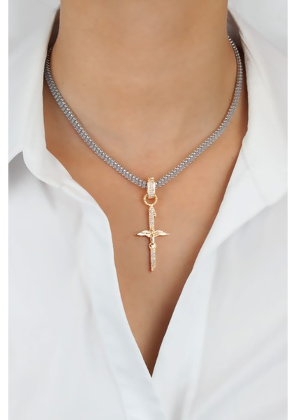 Baget Zirkon Taşlı Melek Kanatlı Gold Uçlu Kolye fiyatları