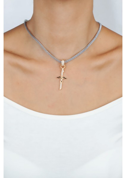 Baget Zirkon Taşlı Melek Kanatlı Gold Uçlu Kolye modelleri