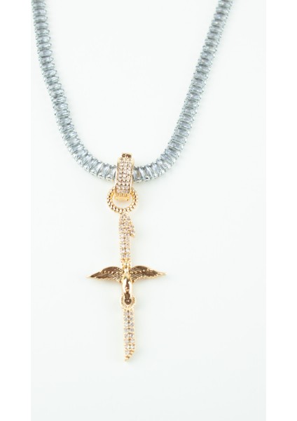 Baget Zirkon Taşlı Melek Kanatlı Gold Uçlu Kolye indirimleri