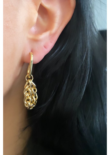 Zincir Sallantılı Gold Küpe