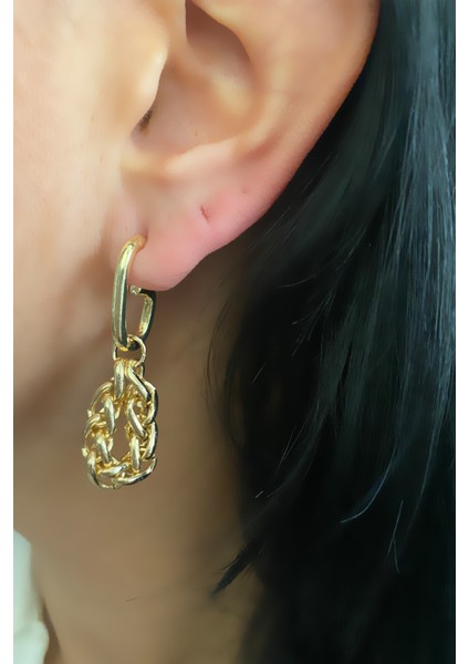 Zincir Sallantılı Gold Küpe modelleri