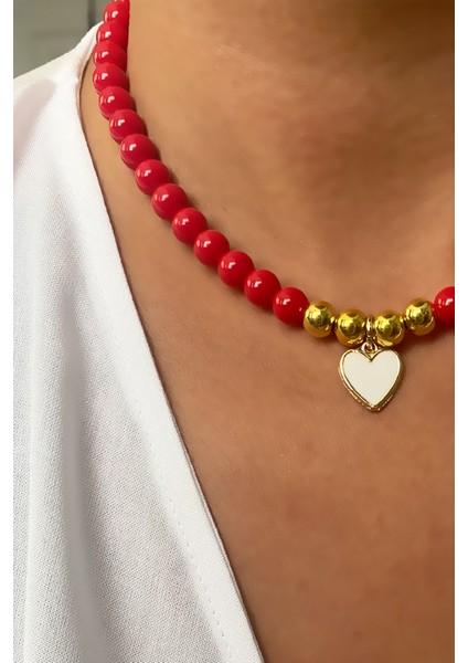 Kalp Uçlu Kırmızı Cam Boncuk Kolye fiyatları