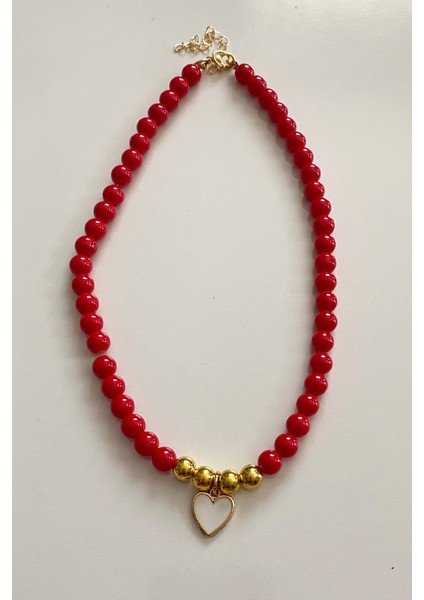 Kalp Uçlu Kırmızı Cam Boncuk Kolye modelleri