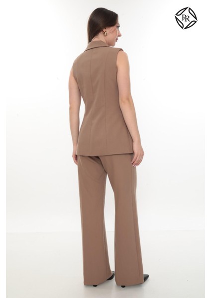 Kadın Rahat Kesim Astarlı Kolsuz Blazer Ceket Pantolon Takım Elbise fiyatları