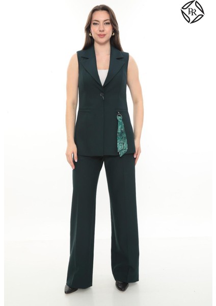 Kadın Rahat Kesim Astarlı Kolsuz Blazer Ceket Pantolon Takım Elbise