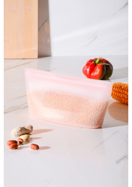 Mood Hava Sızdırmaz Kilitli Silikon Saklama Torbası 450 ml | Pembe