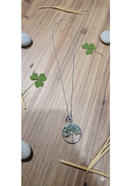 Hayat Ağacı Tasarımlı Aventurin Doğal Taş Zincirli Kolye - Yeşil Şifa Enerjisi modelleri