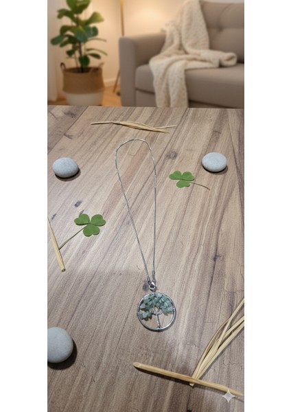 Hayat Ağacı Tasarımlı Aventurin Doğal Taş Zincirli Kolye - Yeşil Şifa Enerjisi fırsatları