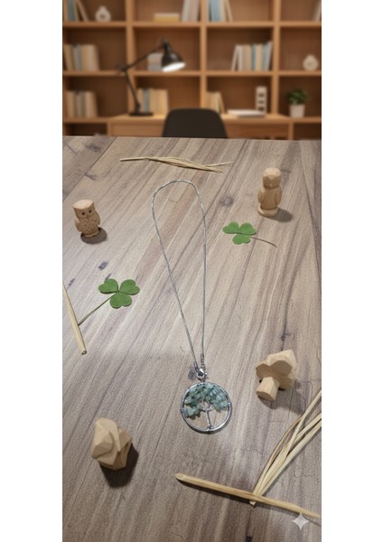 Hayat Ağacı Tasarımlı Aventurin Doğal Taş Zincirli Kolye - Yeşil Şifa Enerjisi indirimleri