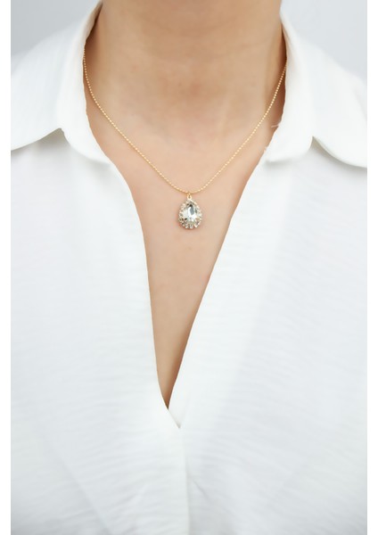 Elmas Görünümlü Zirkon Taşlı Gold Kolye