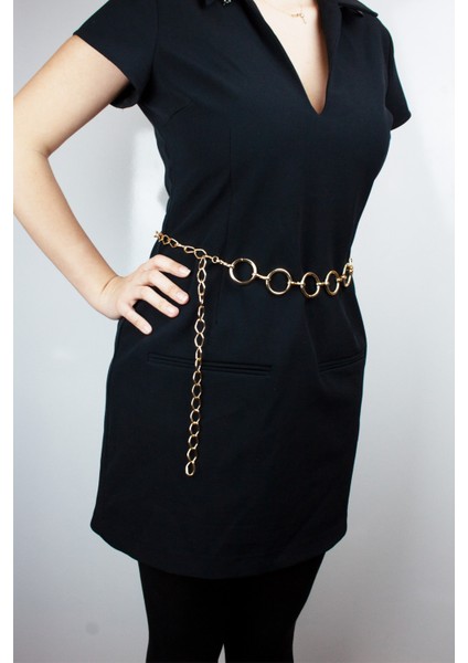 Halka Detay Gold Renk Metal Zincir Kemer