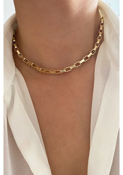 Kalın Geometrik Zincir Choker Kolye