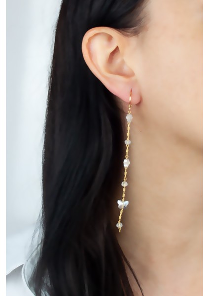 Kristal Taşlı Gold Ince Zincir Küpe fiyatları