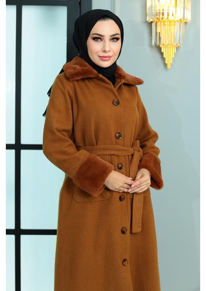 Kürk Detaylı Kaşe Kaban Taba 19175 fiyatları