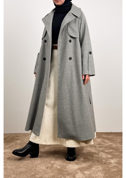 Rüzgarlıklı Kruvaze Kaban - Gri fiyatları