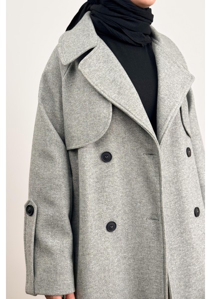 Rüzgarlıklı Kruvaze Kaban - Gri indirimleri