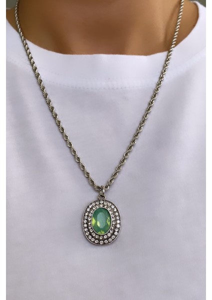 Burgu Zincir Şık Taş Uçlu Kolye