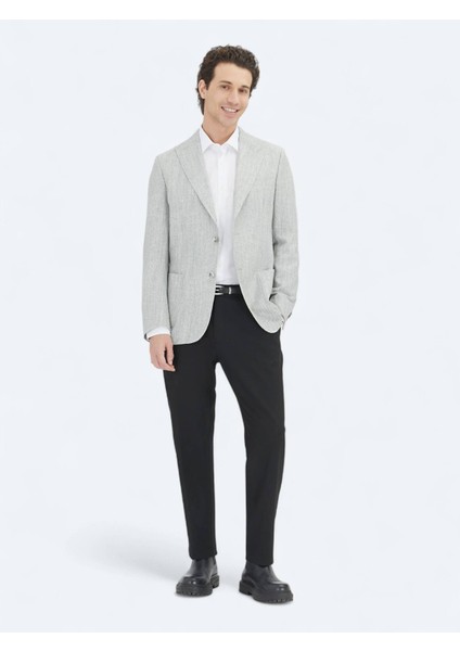 Gri Desenli Modern Fit Keten Karışımlı Ceket fiyatları