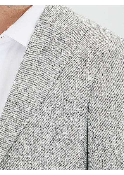 Gri Desenli Modern Fit Keten Karışımlı Ceket modelleri