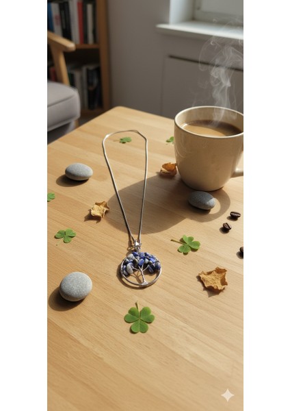 Lapis Lazuli Hayat Ağacı Kolye - Doğal Taş Zincirli Tasarım, Anlamlı Hediye fırsatları