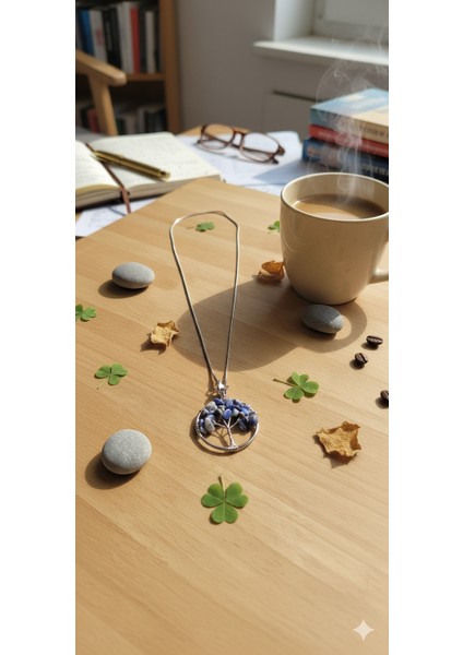 Lapis Lazuli Hayat Ağacı Kolye - Doğal Taş Zincirli Tasarım, Anlamlı Hediye indirimleri