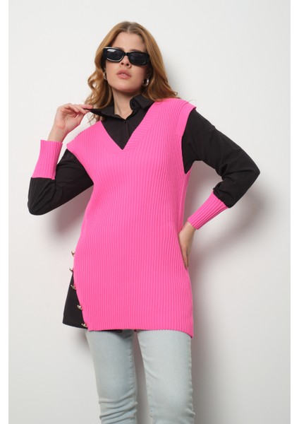 Fitilli Triko Süveterli Gömlek Ikili Kombin