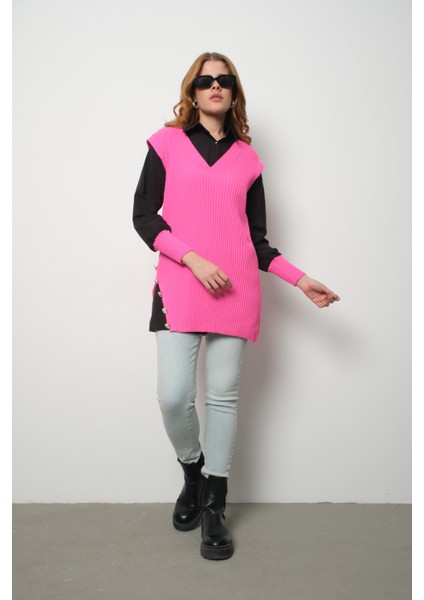 Fitilli Triko Süveterli Gömlek Ikili Kombin