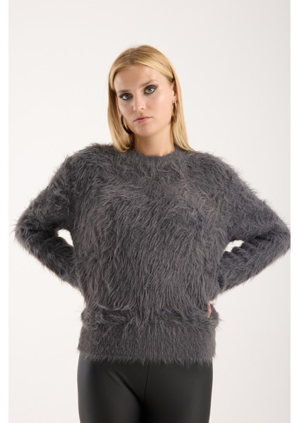 Kadın Füme Sakal Iplik Bisiklet Yaka Triko Kazak fiyatları