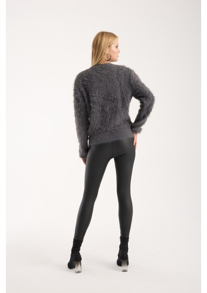 Kadın Füme Sakal Iplik Bisiklet Yaka Triko Kazak