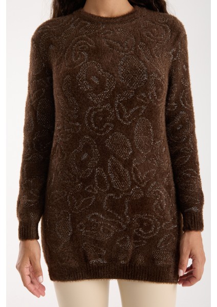 Kadın Acı Kahve Simli Sakal Iplik Yan Yırtmaçlı Bisiklet Yaka Triko Kazak fırsatları