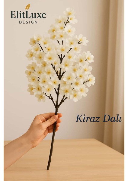 77 cm Gerçek Dokulu Kiraz Çiçeği Dalı – Soft Krem / Beyaz – Vazo Için Dekoratif Yapay Çiçek – Masa, Konsol ve Salon Aranjman Dalı modelleri