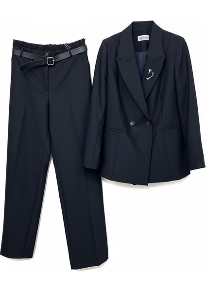 Kadın Şık Siyah Blazer Ceketli Pantolon Takım Zarif Günlük Model
