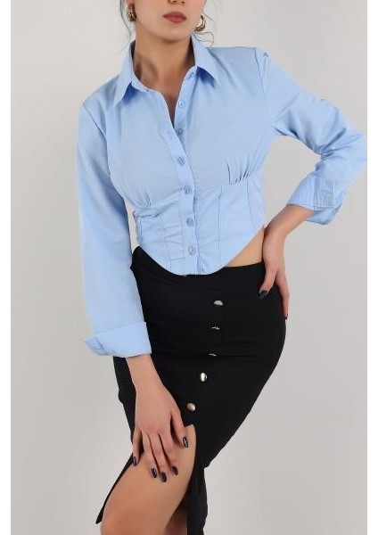 Kadın Beli Lastikli Korse Crop Gömlek
