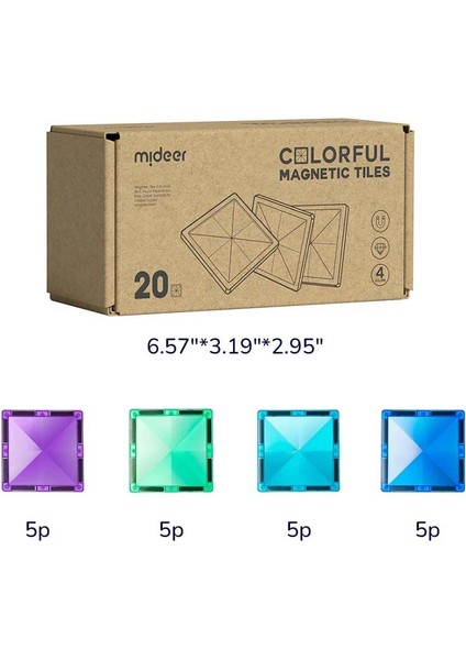Renkli Magnetic Bloklar - Soğuk Renkler 20 Parça fiyatları