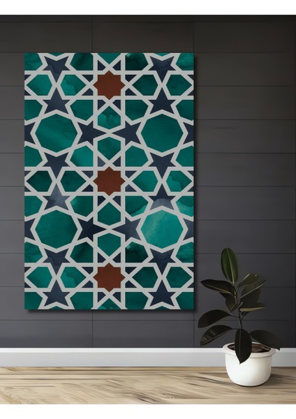 Geometrik Desen Sulu Boya Görünümlü Dekoratif Ahşap Tablo Dikdörtgen Tablo