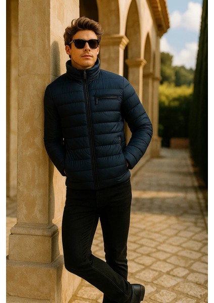 Erkek Comfort Dik Yaka Günlük Kışlık Lacivert Şişme Mont fırsatları