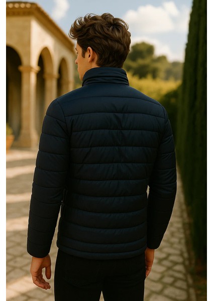 Erkek Comfort Dik Yaka Günlük Kışlık Lacivert Şişme Mont