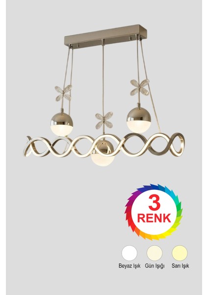 Neo Sarı Kaplama Sıralı 3 Toplu 3 Renk Modüllü Ledli Avize