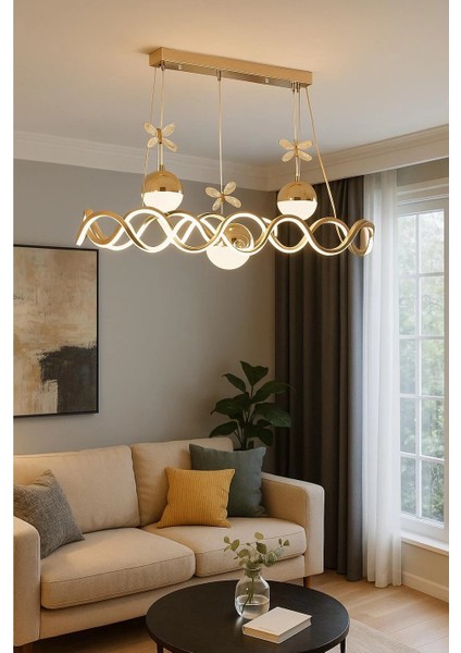 Neo Sarı Kaplama Sıralı 3 Toplu 3 Renk Modüllü Ledli Avize modelleri