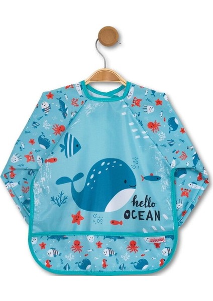 202505 Bebek Balina Desenli Cepli Uzun Kollu Giydirmeli Mama Önlüğü
