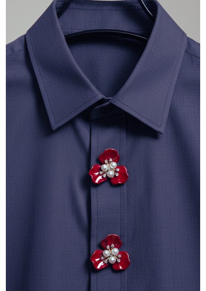 Kırmızı 3 Yapraklı Inci ve Kristalli Düğme Broş, Klips, Toka fırsatları