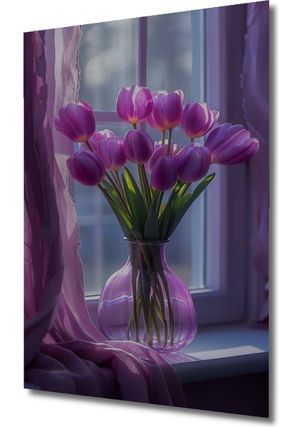 Mor Lale Buketi Sulu Boya Görünümlü Dekoratif Ahşap Tablo Dikdörtgen Tablo modelleri