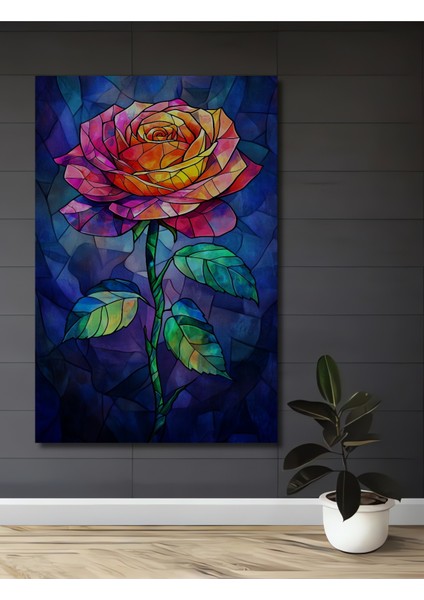 Göz Alıcı Cam Vitray Görünümlü Renkli Gül Tablo Ahşap Dekoratif Tablo Dikdörtgen Tablo